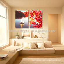 2015 New Style Natural Autumn Scenery maple leaf & Sailing Boat Canvas Print
